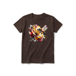 A chocolate short-sleeve crewneck t-shirt for youth featuring a graphic of a arthropods animal on the front.