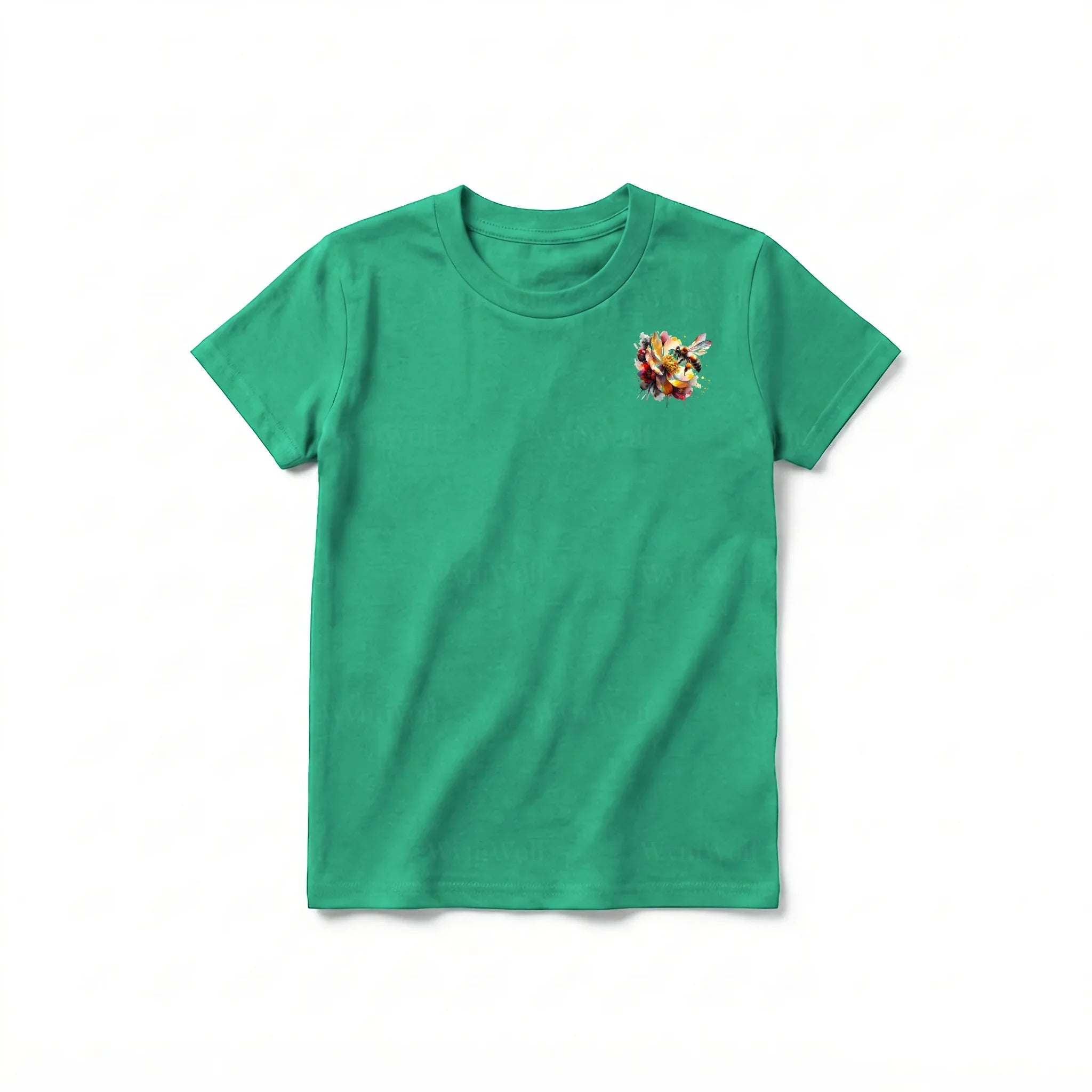 A kelly short-sleeve crewneck t-shirt for youth featuring a graphic of a arthropods animal on the left chest.
