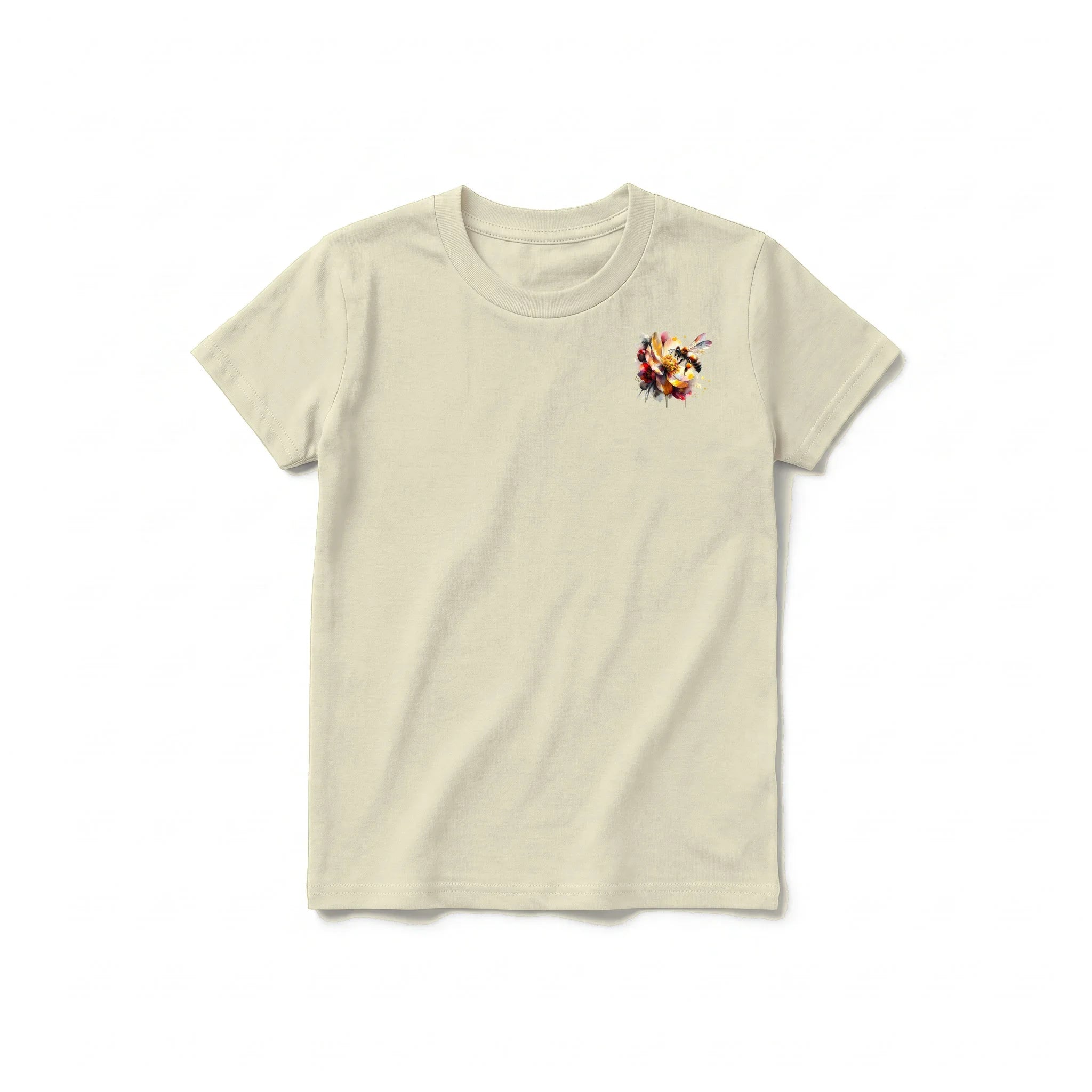 A latte short-sleeve crewneck t-shirt for youth featuring a graphic of a arthropods animal on the left chest.