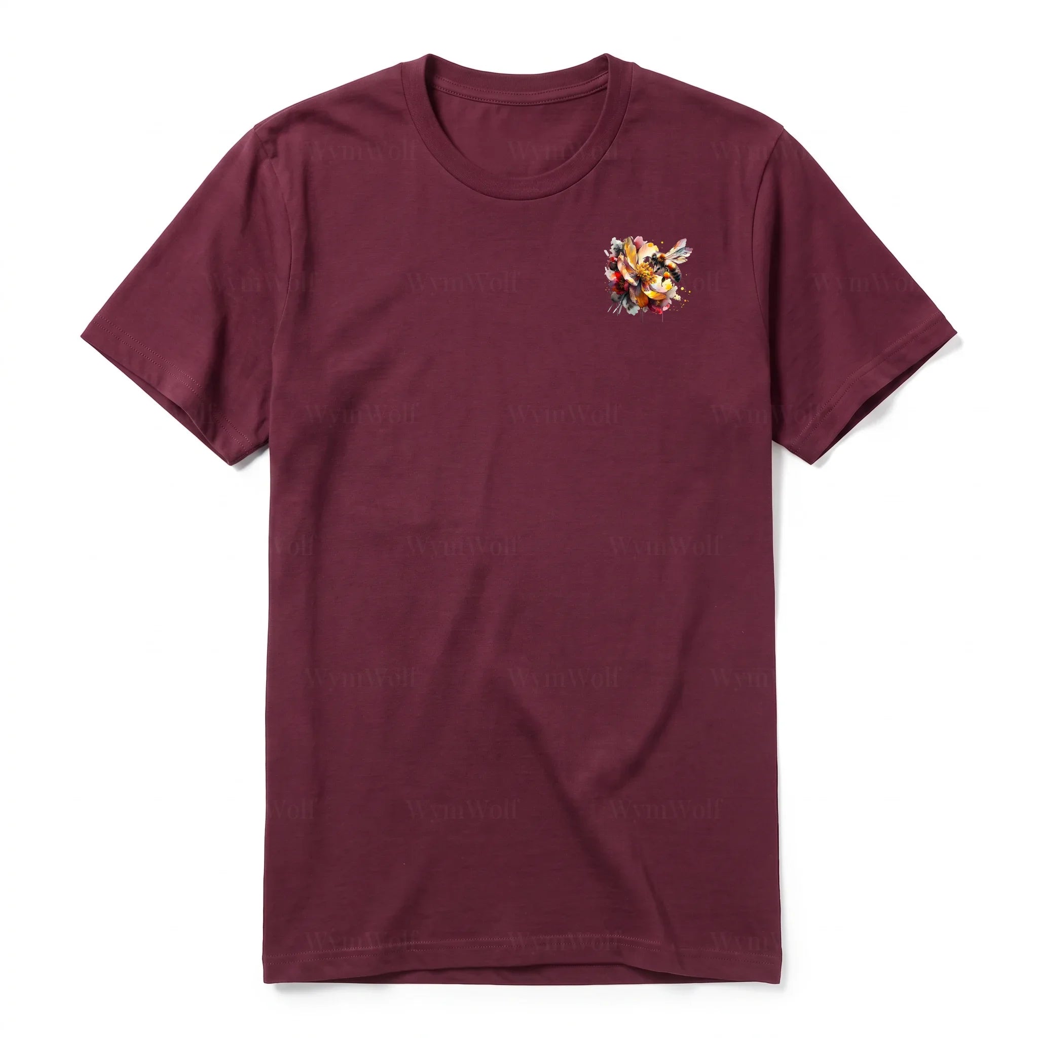 A maroon short-sleeve crewneck t-shirt for adult featuring a graphic of a arthropods animal on the left chest.