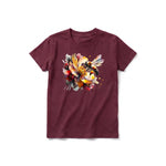 A maroon short-sleeve crewneck t-shirt for youth featuring a graphic of a arthropods animal on the front.