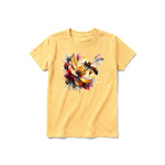 A mustard short-sleeve crewneck t-shirt for youth featuring a graphic of a arthropods animal on the front.