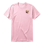 A pink short-sleeve crewneck t-shirt for adult featuring a graphic of a arthropods animal on the left chest.