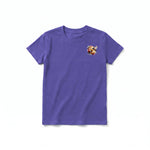 A purple short-sleeve crewneck t-shirt for youth featuring a graphic of a arthropods animal on the left chest.