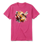 A raspberry short-sleeve crewneck t-shirt for adult featuring a graphic of a arthropods animal on the front.