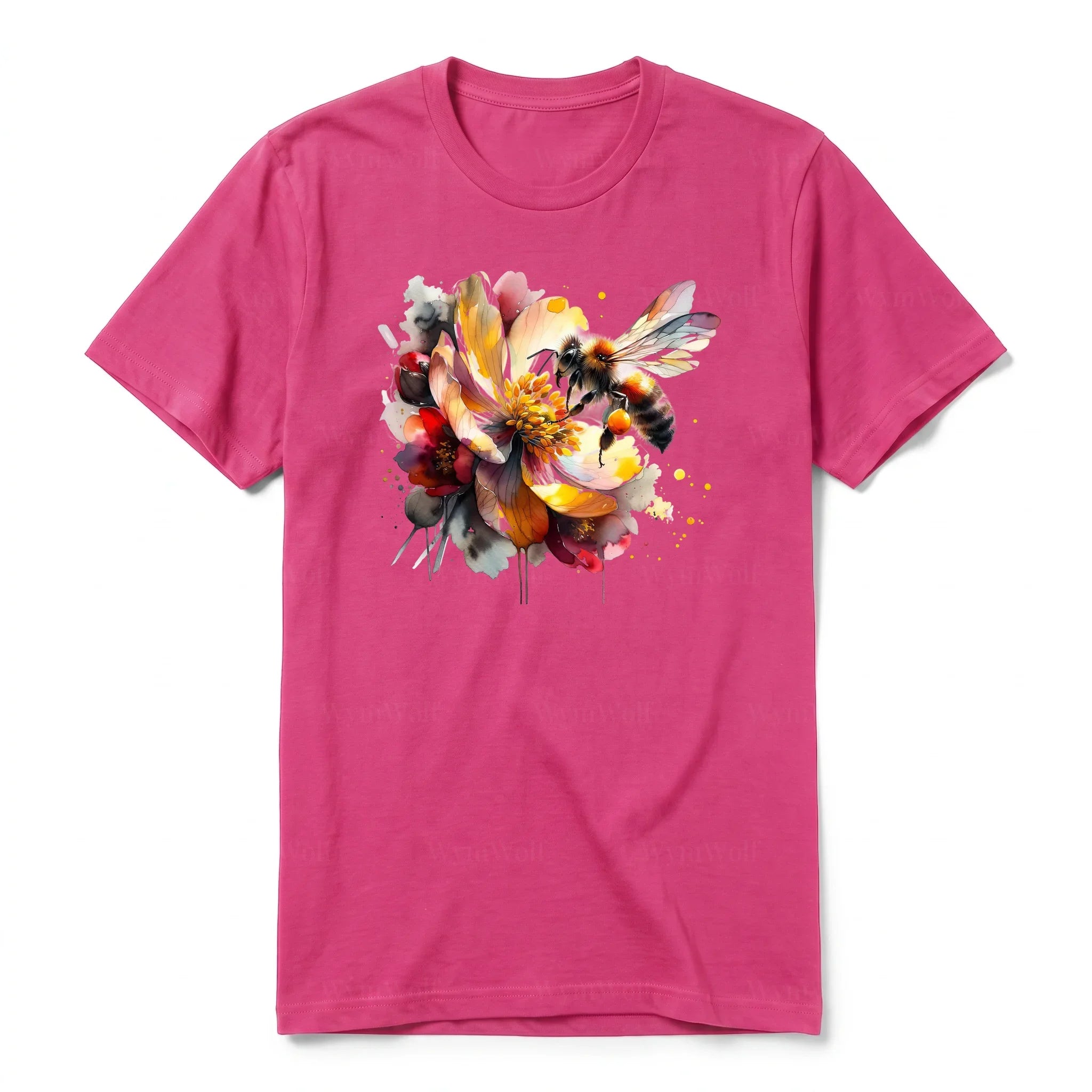 A raspberry short-sleeve crewneck t-shirt for adult featuring a graphic of a arthropods animal on the front.