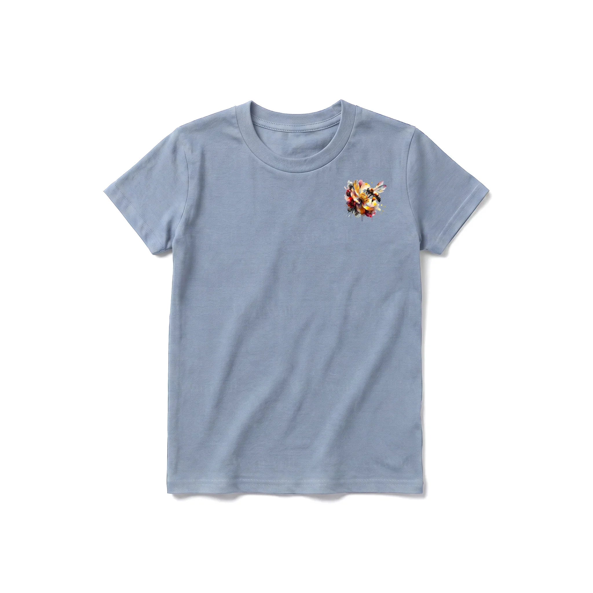 A steel-blue short-sleeve crewneck t-shirt for youth featuring a graphic of a arthropods animal on the left chest.