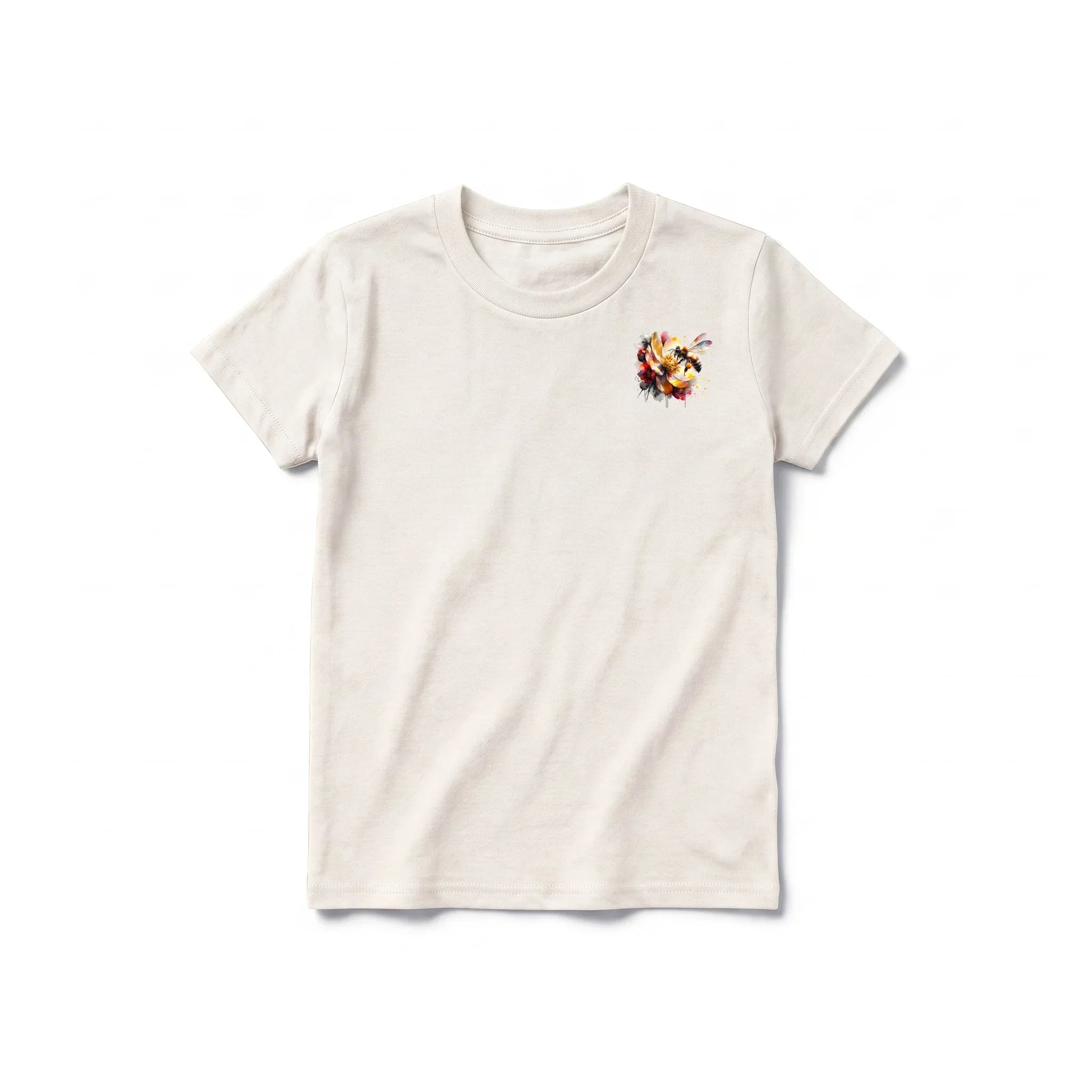 A vintage-white short-sleeve crewneck t-shirt for youth featuring a graphic of a arthropods animal on the left chest.