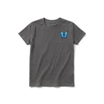 A charcoal short-sleeve crewneck t-shirt for youth featuring a graphic of a arthropods animal on the left chest.