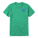 A kelly short-sleeve crewneck t-shirt for adult featuring a graphic of a arthropods animal on the left chest.