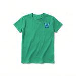 A kelly short-sleeve crewneck t-shirt for youth featuring a graphic of a arthropods animal on the left chest.