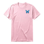 A pink short-sleeve crewneck t-shirt for adult featuring a graphic of a arthropods animal on the left chest.