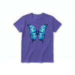 A purple short-sleeve crewneck t-shirt for youth featuring a graphic of a arthropods animal on the front.