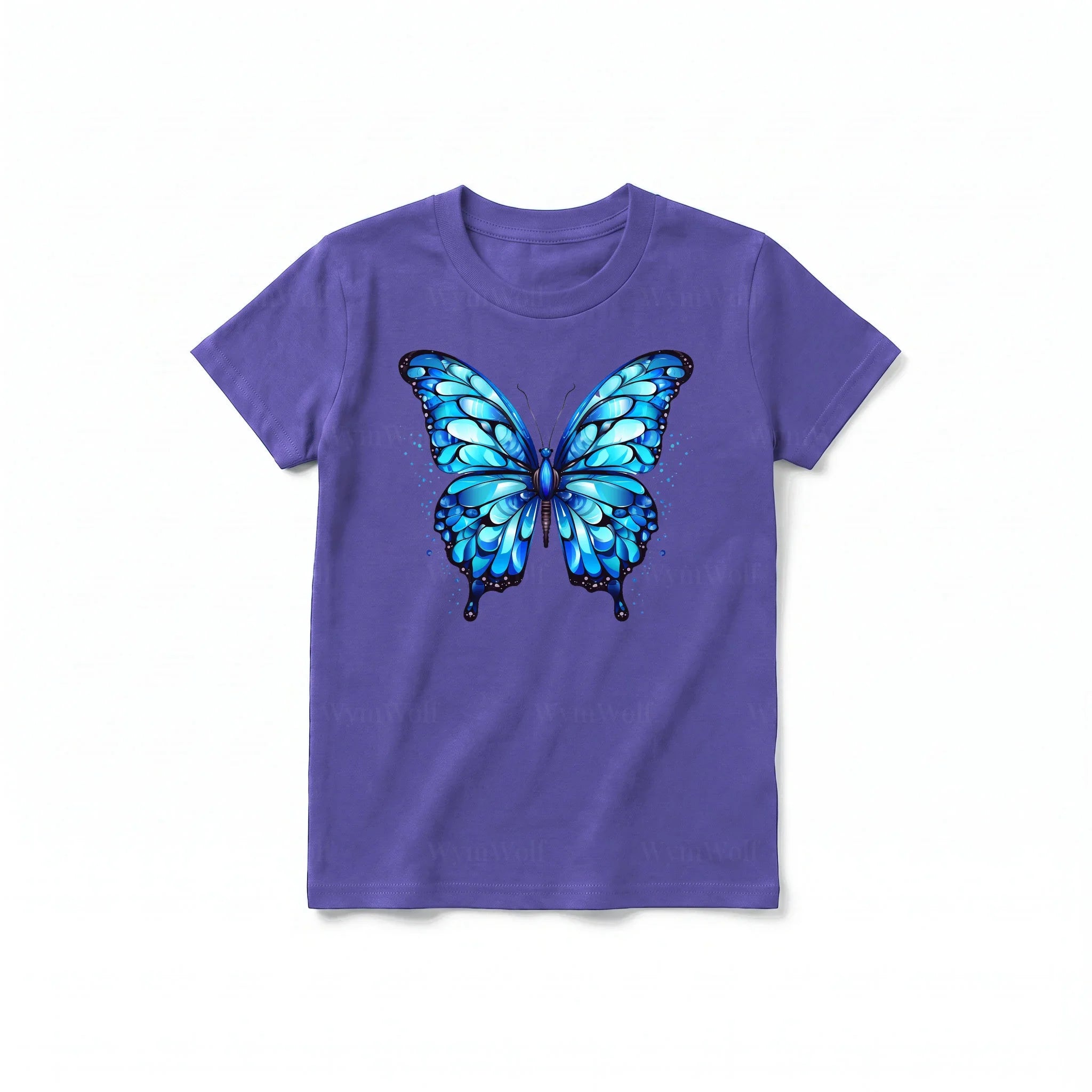 A purple short-sleeve crewneck t-shirt for youth featuring a graphic of a arthropods animal on the front.
