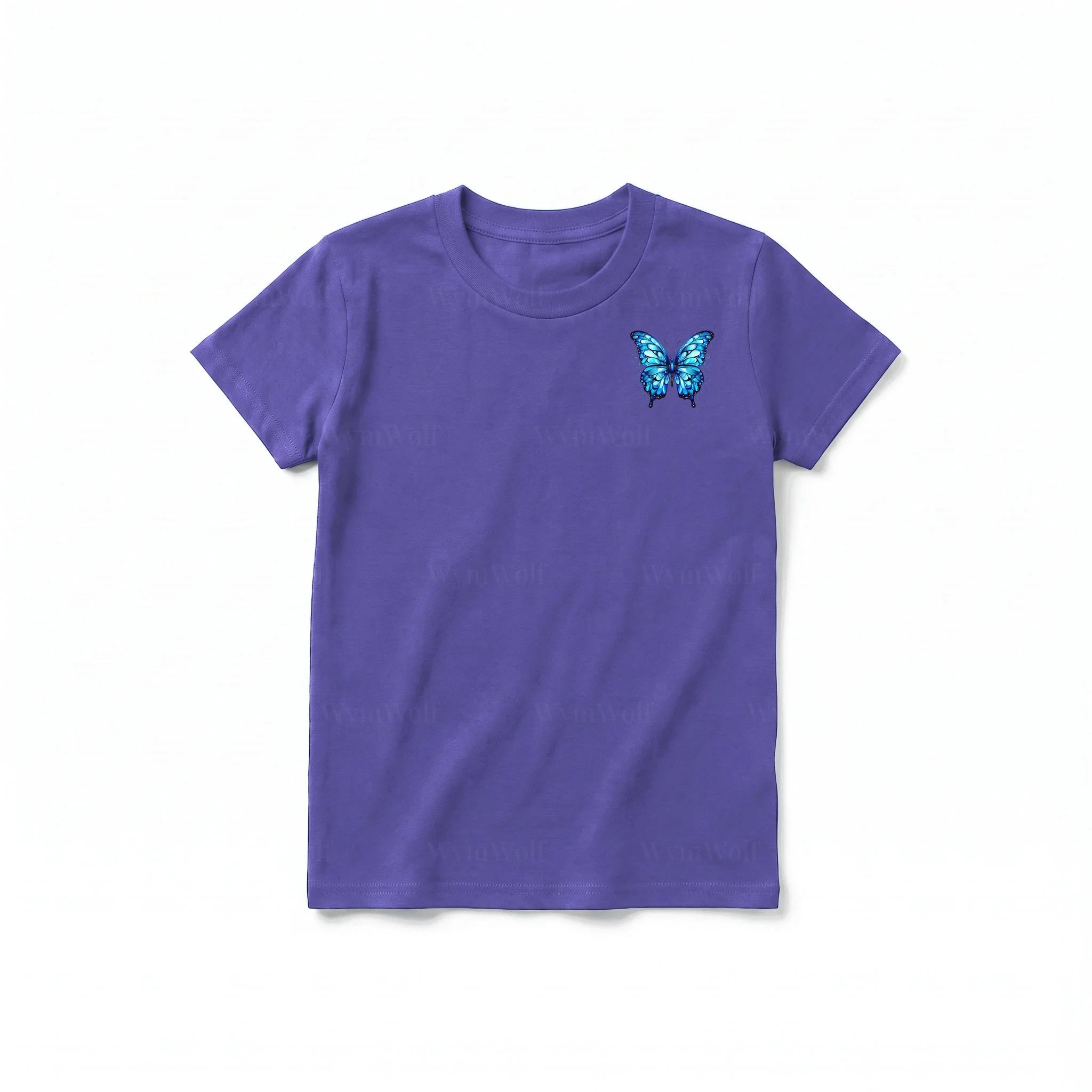 A purple short-sleeve crewneck t-shirt for youth featuring a graphic of a arthropods animal on the left chest.