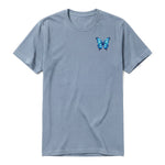 A steel-blue short-sleeve crewneck t-shirt for adult featuring a graphic of a arthropods animal on the left chest.