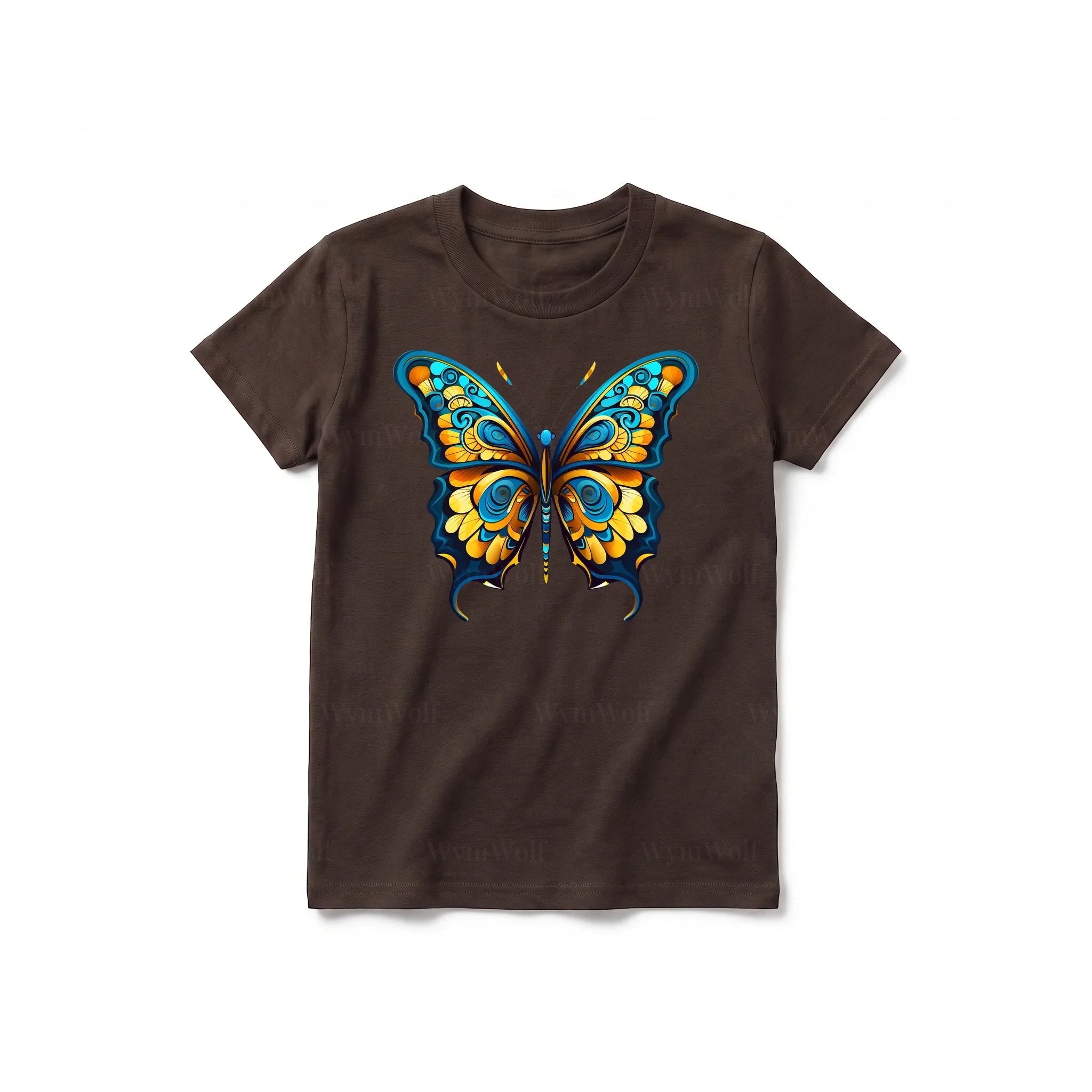 A chocolate short-sleeve crewneck t-shirt for youth featuring a graphic of a arthropods animal on the front.