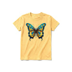 A mustard short-sleeve crewneck t-shirt for youth featuring a graphic of a arthropods animal on the front.