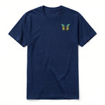 A navy short-sleeve crewneck t-shirt for adult featuring a graphic of a arthropods animal on the left chest.