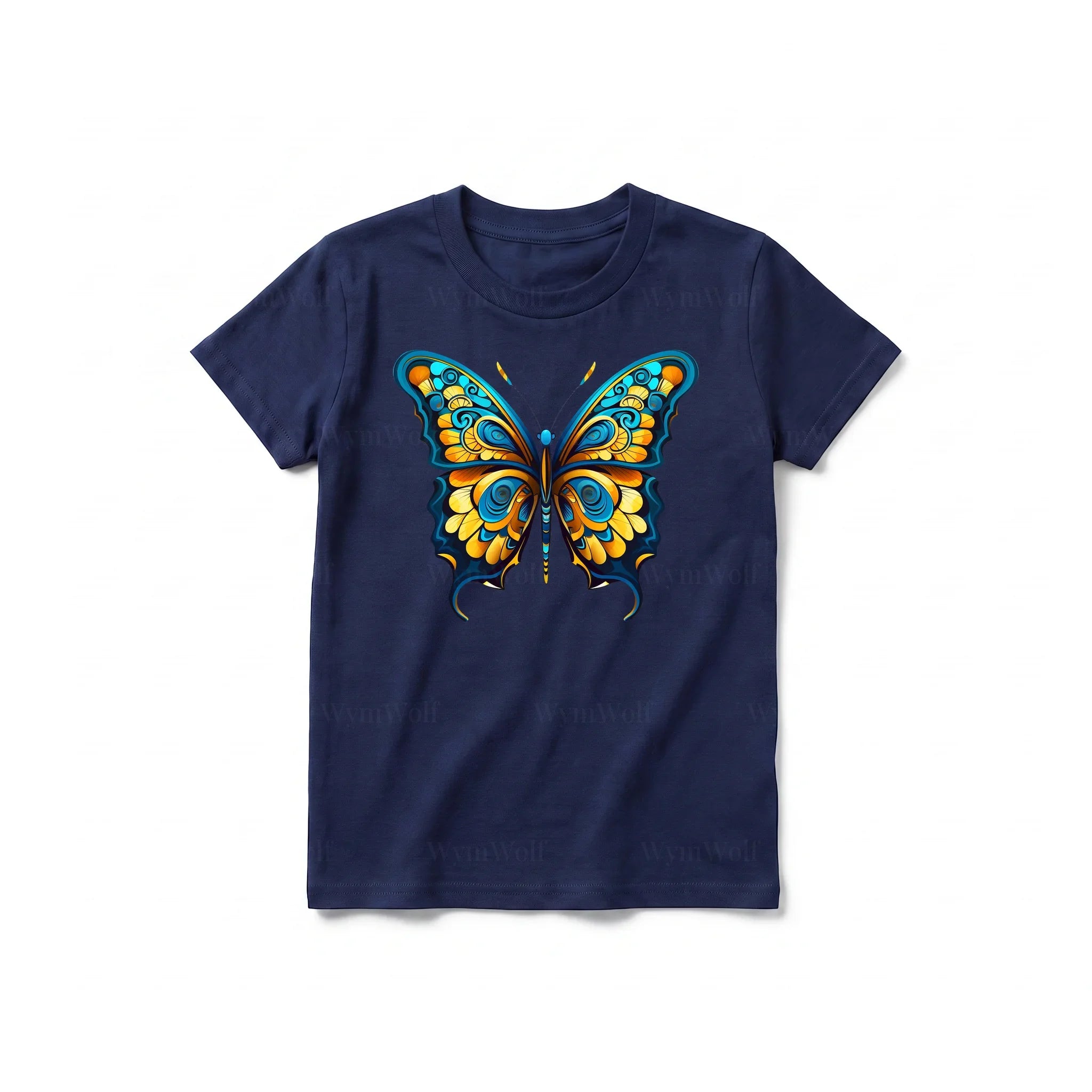 A navy short-sleeve crewneck t-shirt for youth featuring a graphic of a arthropods animal on the front.