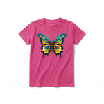 A raspberry short-sleeve crewneck t-shirt for youth featuring a graphic of a arthropods animal on the front.