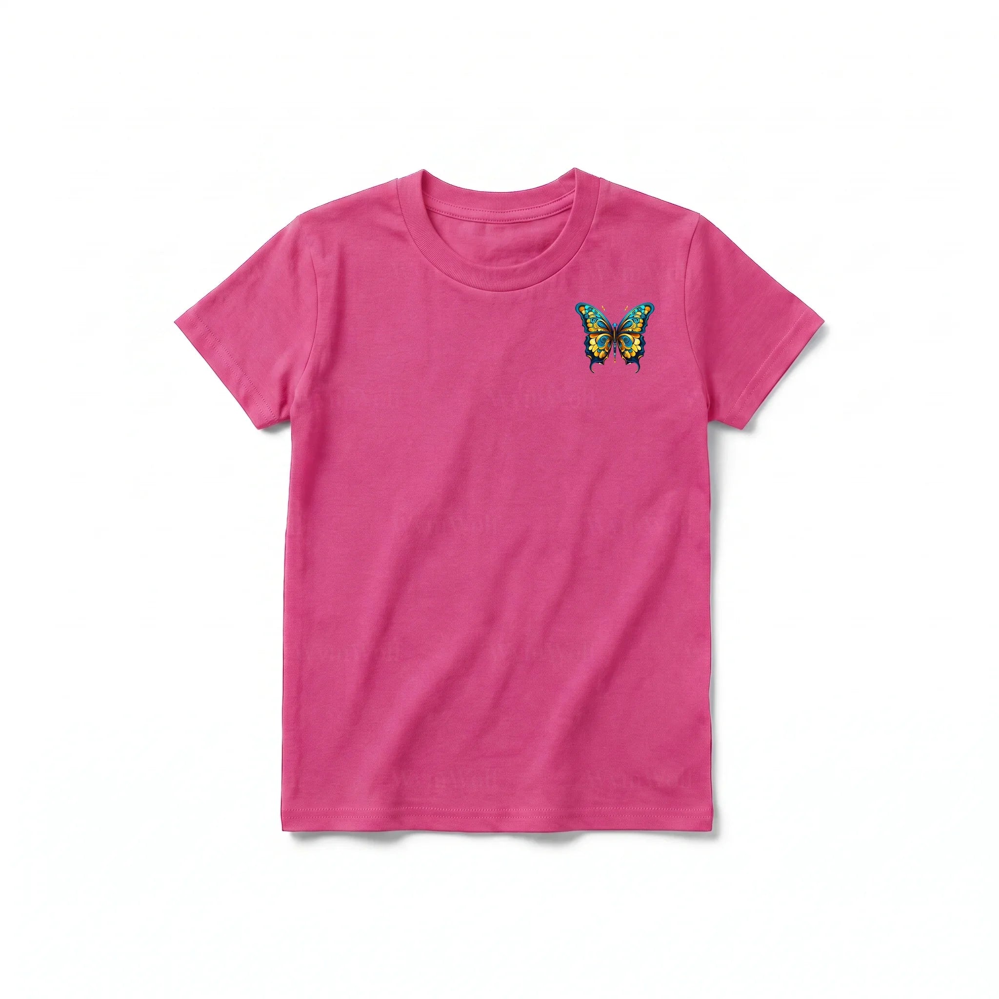 A raspberry short-sleeve crewneck t-shirt for youth featuring a graphic of a arthropods animal on the left chest.
