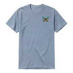 A steel-blue short-sleeve crewneck t-shirt for adult featuring a graphic of a arthropods animal on the left chest.