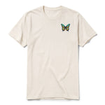 A vintage-white short-sleeve crewneck t-shirt for adult featuring a graphic of a arthropods animal on the left chest.