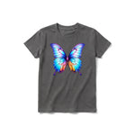 Un T-shirt charbon à manches courtes et col rond pour jeune, orné d'un motif représentant un arthropode sur le devant.
