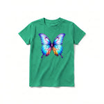 Un T-shirt kelly à manches courtes et col rond pour jeune, orné d'un motif représentant un arthropode sur le devant.