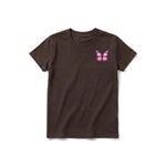 A chocolate short-sleeve crewneck t-shirt for youth featuring a graphic of a arthropods animal on the left chest.