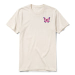 A vintage-white short-sleeve crewneck t-shirt for adult featuring a graphic of a arthropods animal on the left chest.