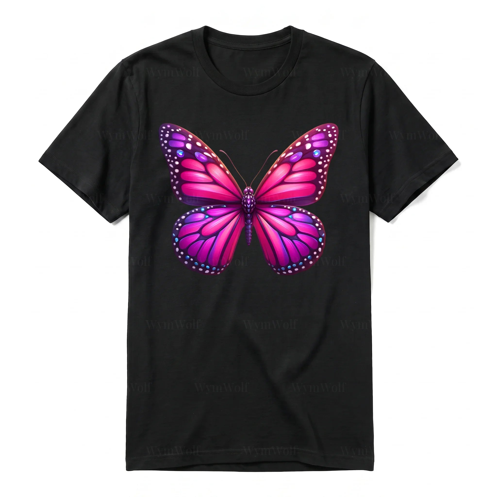 Un T-shirt noir à manches courtes et col rond, orné d'un motif représentant un arthropod sur le devant.