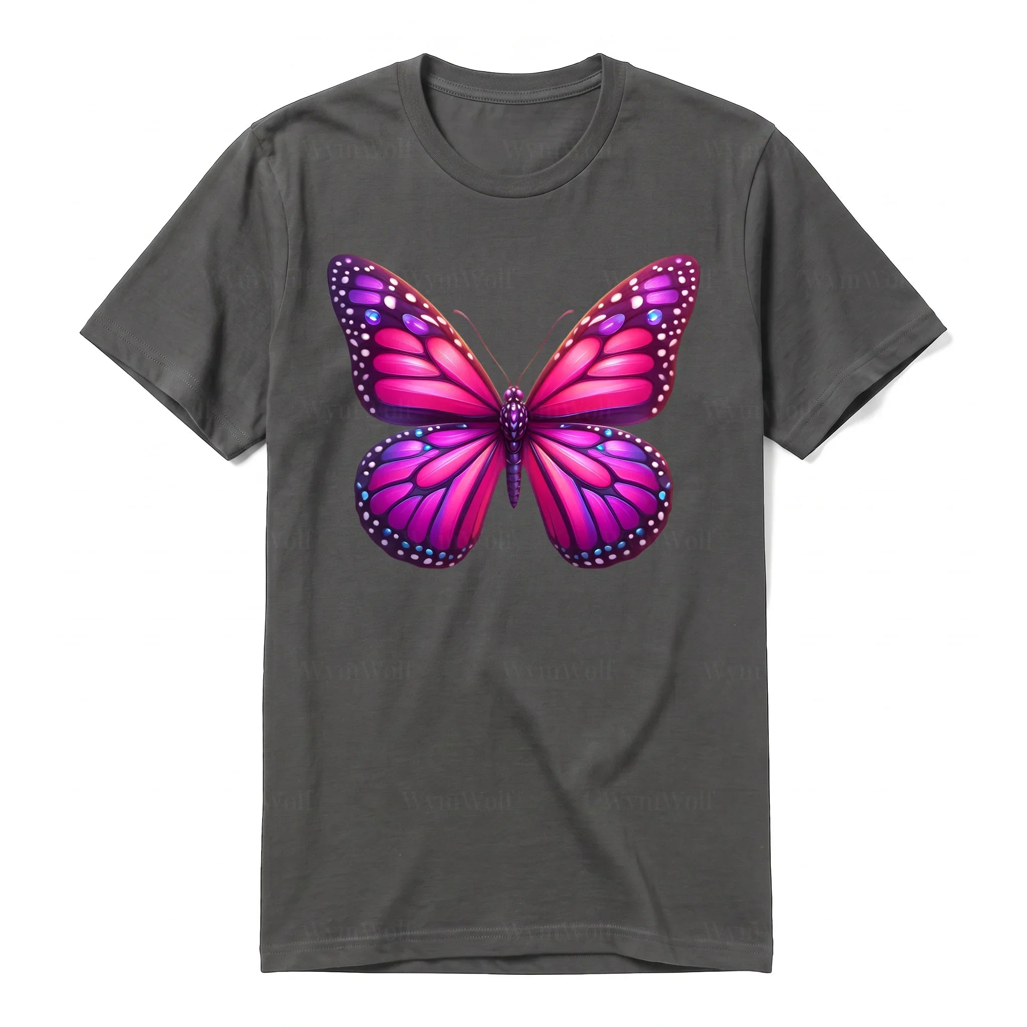 Un T-shirt charbon à manches courtes et col rond, orné d'un motif représentant un arthropod sur le devant.