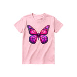 Un T-shirt rose à manches courtes et col rond pour jeune, orné d'un motif représentant un arthropode sur le devant.