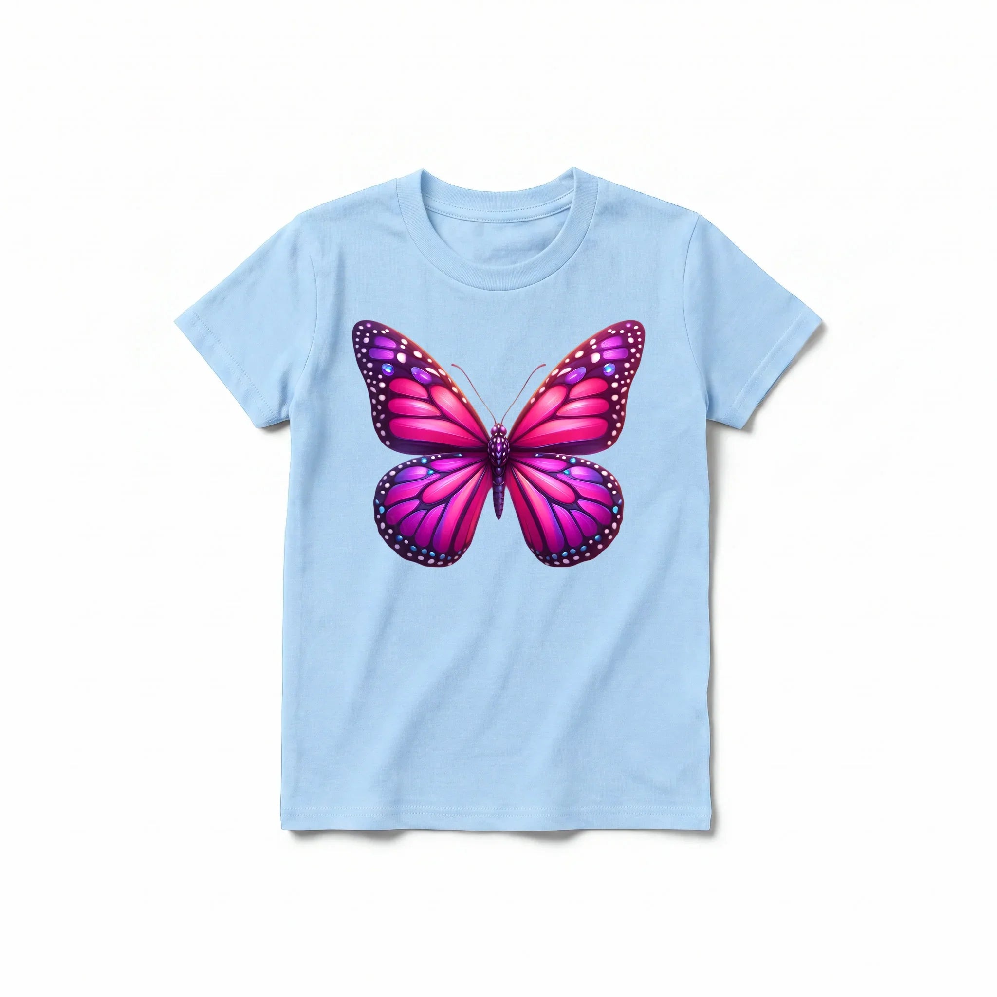 Un T-shirt poudre à manches courtes et col rond pour jeune, orné d'un motif représentant un arthropode sur le devant.