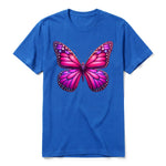 Un T-shirt royal à manches courtes et col rond, orné d'un motif représentant un arthropod sur le devant.