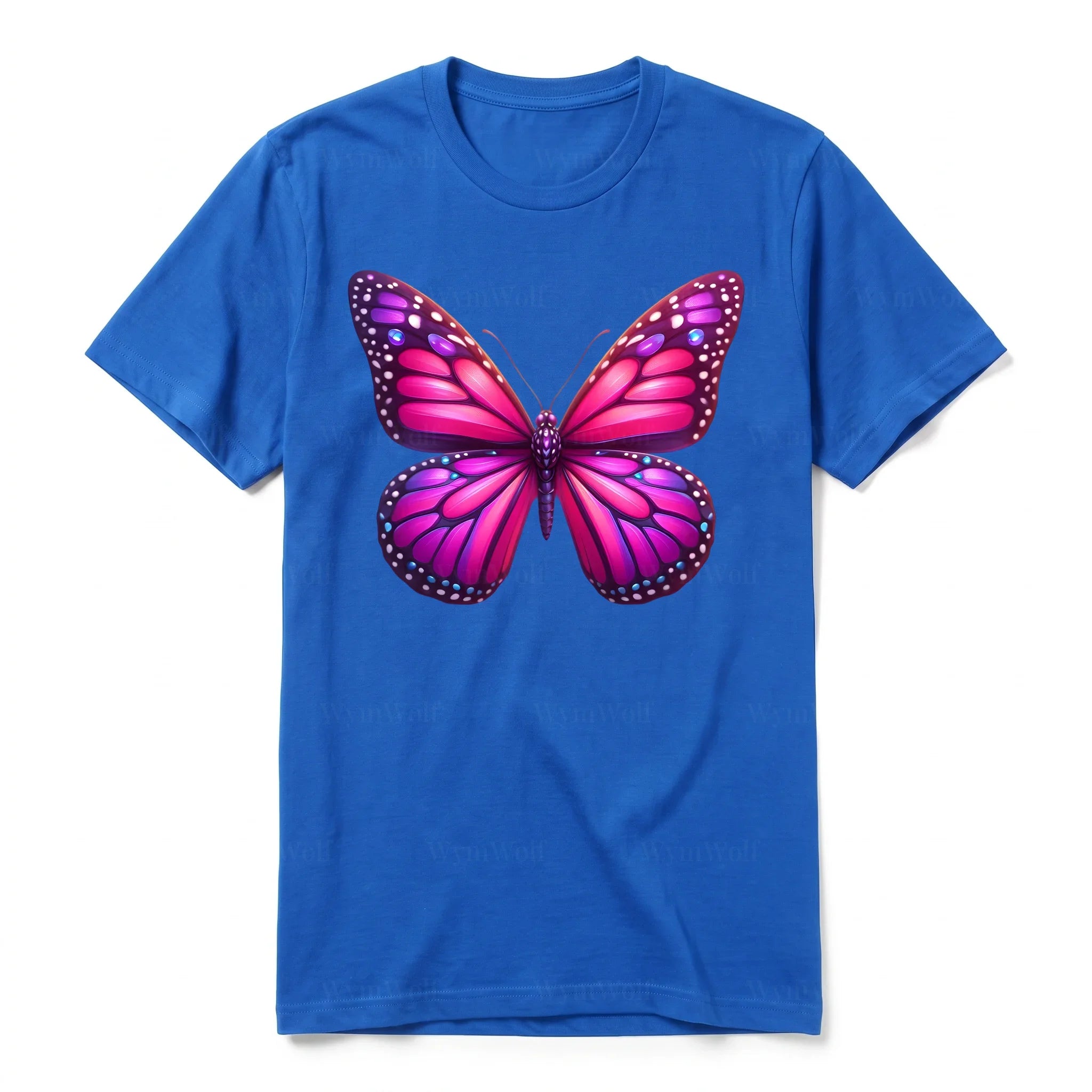 Un T-shirt royal à manches courtes et col rond, orné d'un motif représentant un arthropod sur le devant.
