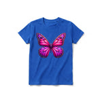 Un T-shirt royal à manches courtes et col rond pour jeune, orné d'un motif représentant un arthropode sur le devant.