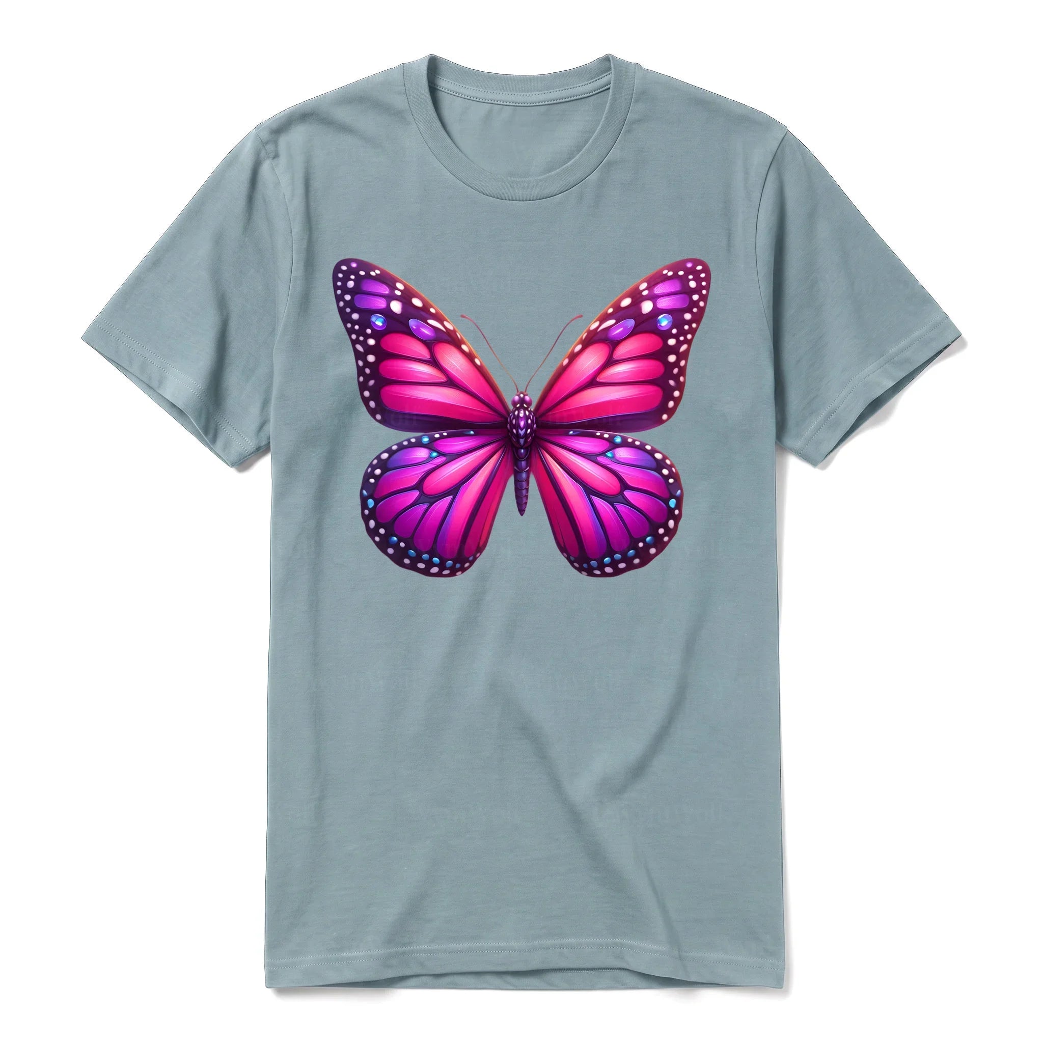 Un T-shirt sauge à manches courtes et col rond, orné d'un motif représentant un arthropod sur le devant.