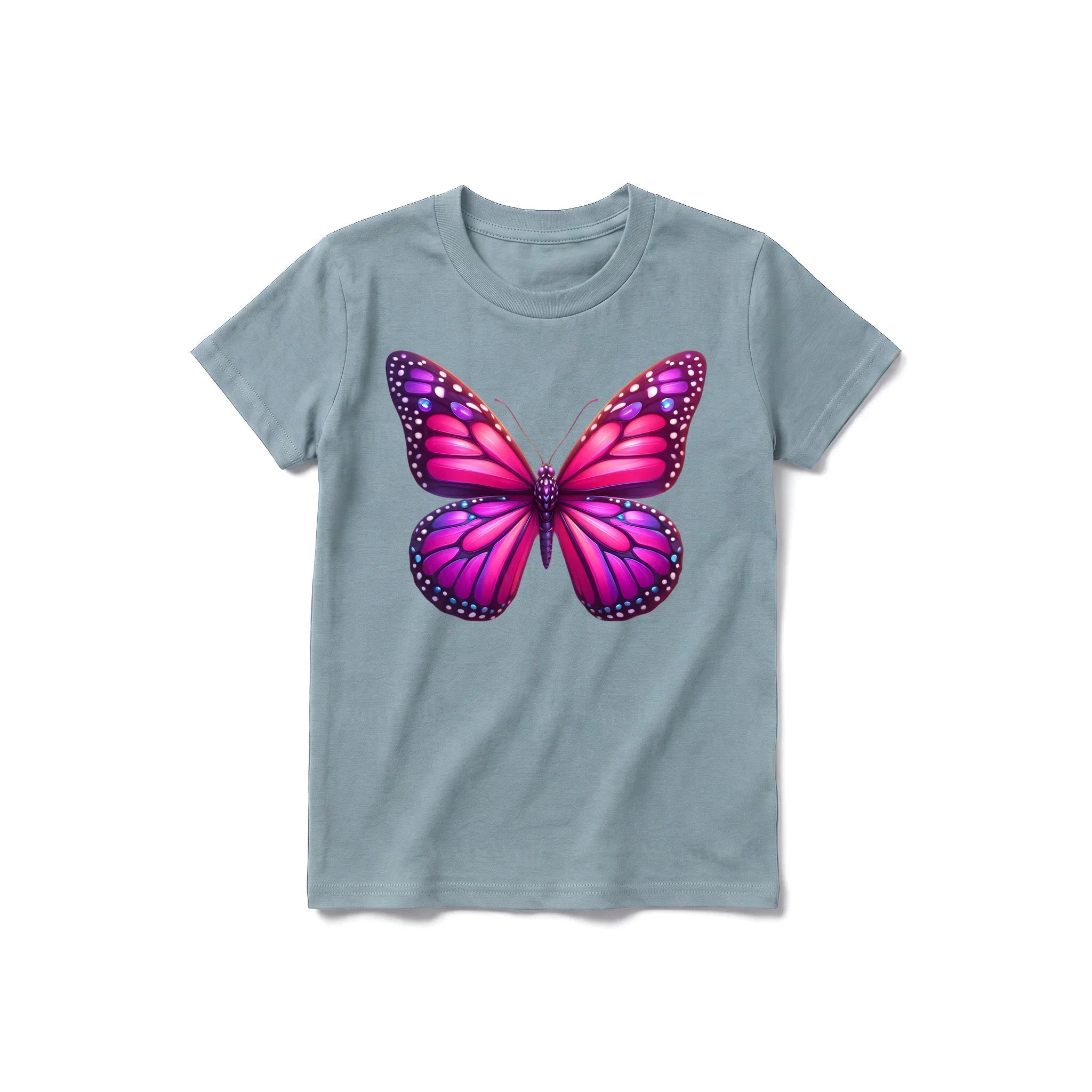 Un T-shirt sauge à manches courtes et col rond pour jeune, orné d'un motif représentant un arthropode sur le devant.