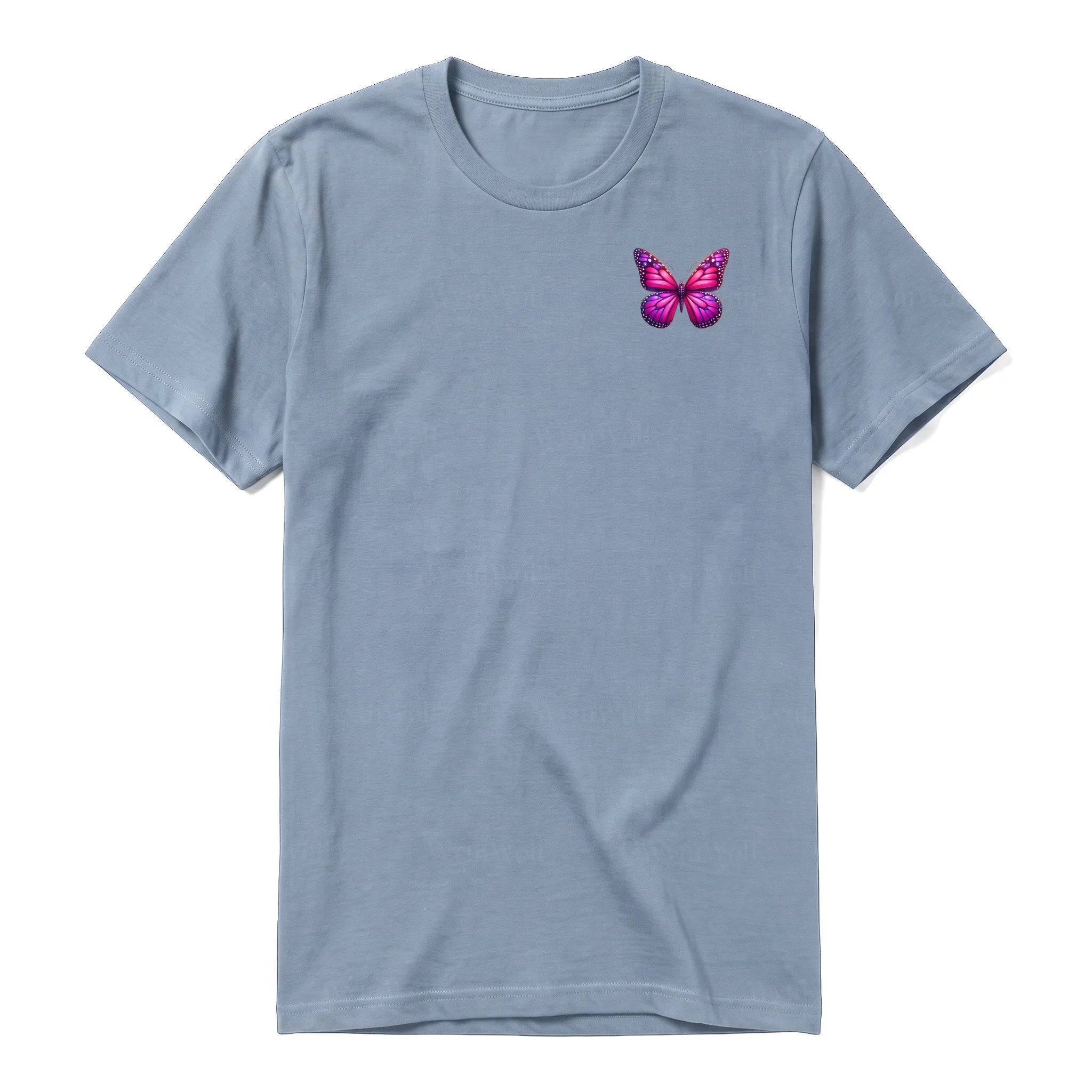 Un T-shirt steel-blue à manches courtes et col rond, orné d'un motif représentant un arthropod sur la poitrine gauche.