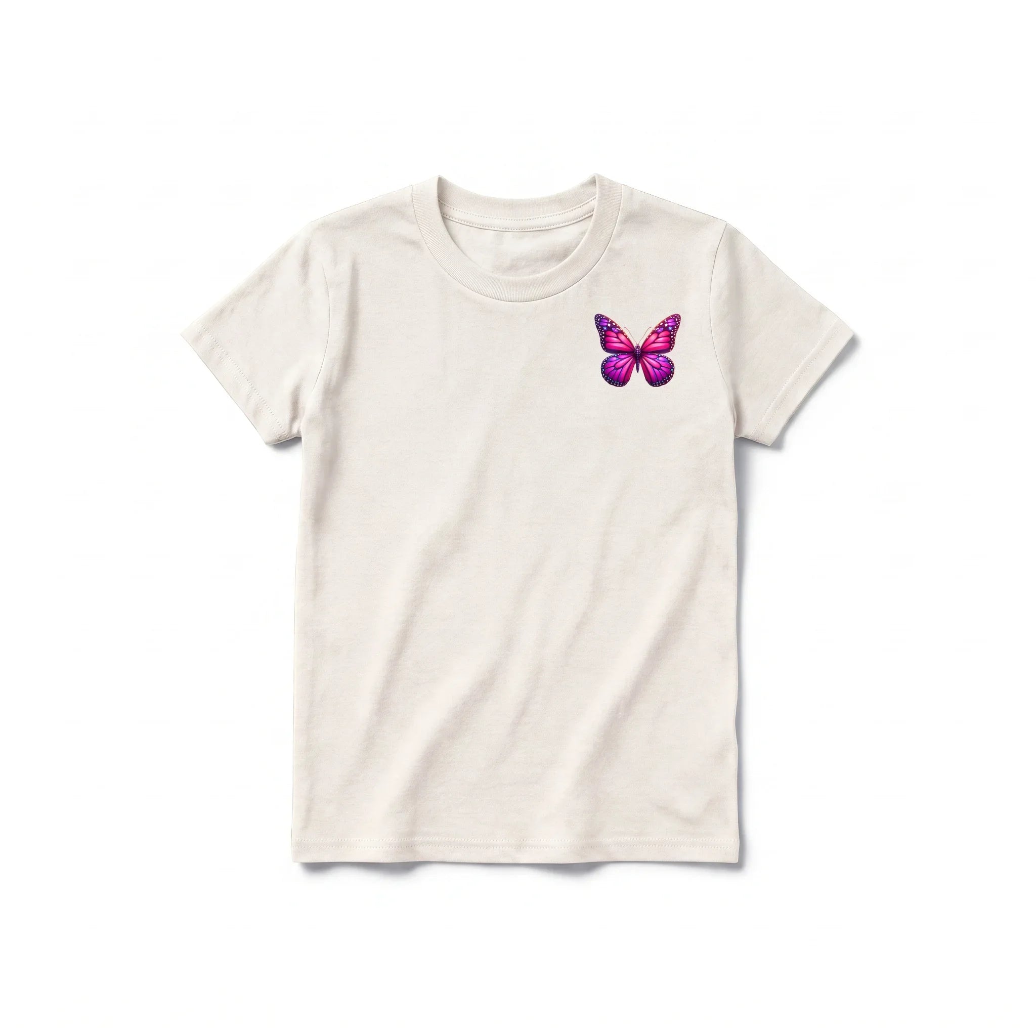Un T-shirt blanc vintage à manches courtes et col rond pour jeune, orné d'un motif représentant un arthropode sur la poitrine gauche.