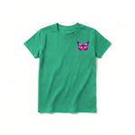 A kelly short-sleeve crewneck t-shirt for youth featuring a graphic of a arthropods animal on the left chest.