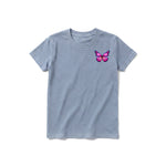 A steel-blue short-sleeve crewneck t-shirt for youth featuring a graphic of a arthropods animal on the left chest.