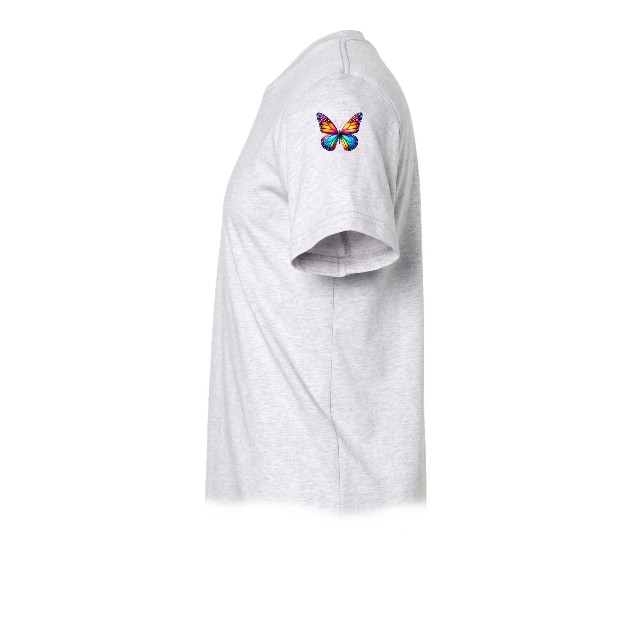 Un T-shirt gris cendré à manches courtes et col rond, orné d'un motif représentant un arthropode sur le haut de la manche gauche.