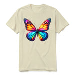 Un T-shirt latte à manches courtes et col rond, orné d'un motif représentant un arthropod sur le devant.