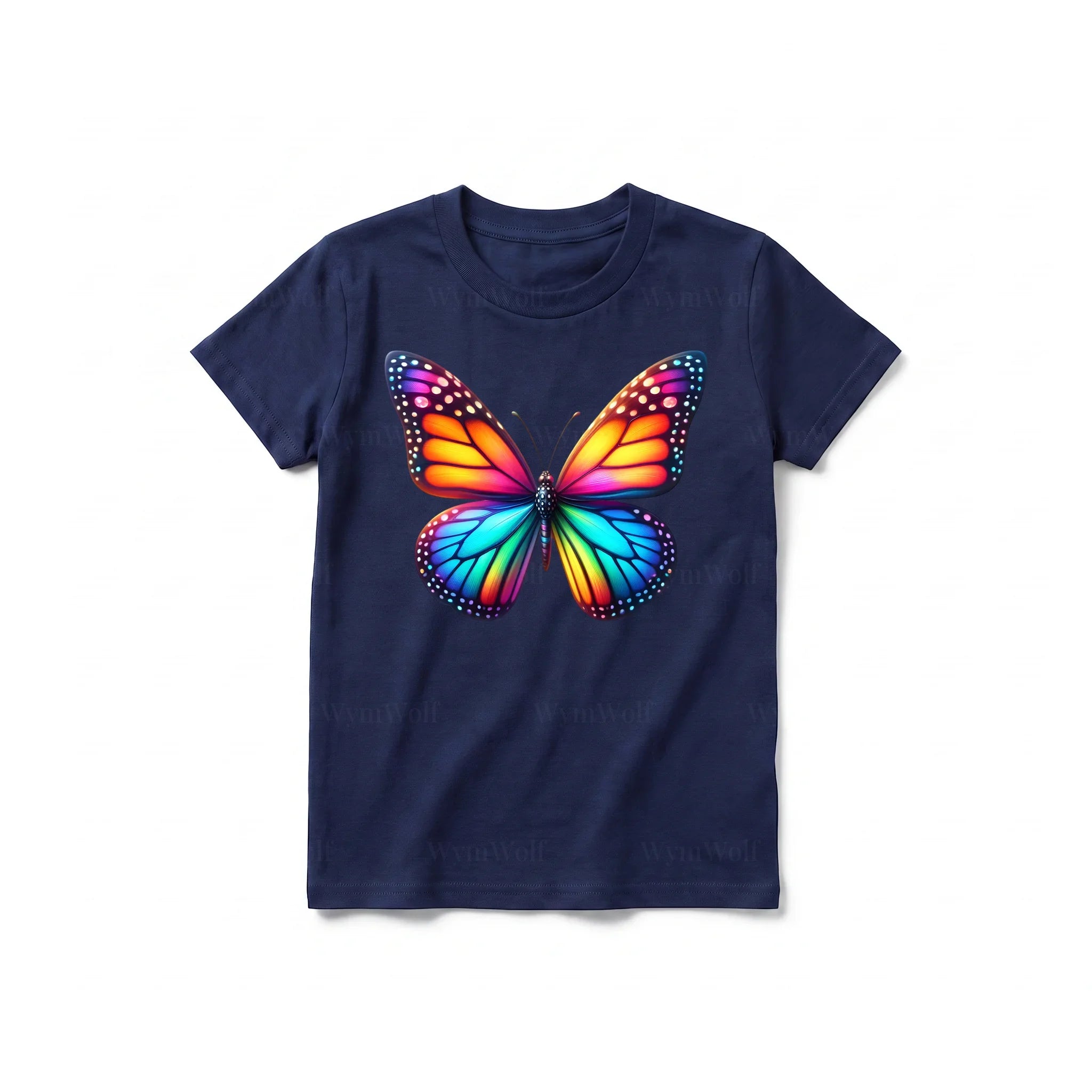 Un T-shirt marine à manches courtes et col rond pour jeune, orné d'un motif représentant un arthropode sur le devant.