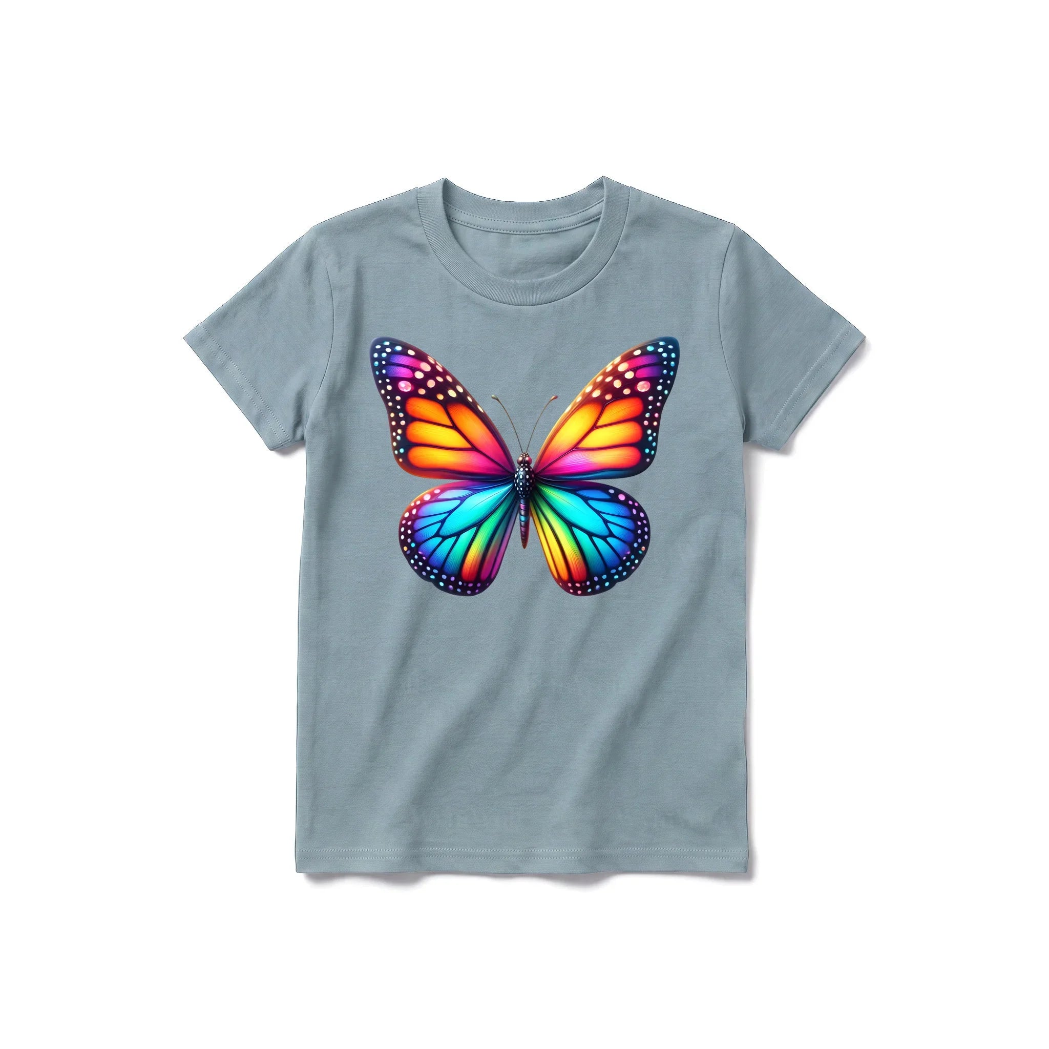 Un T-shirt sauge à manches courtes et col rond pour jeune, orné d'un motif représentant un arthropode sur le devant.