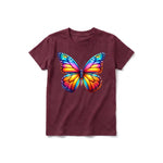 A maroon short-sleeve crewneck t-shirt for youth featuring a graphic of a arthropods animal on the front.